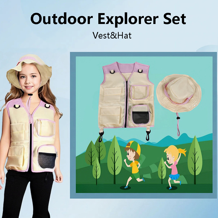 Outdoor Camping Activities For Kids - Children Explorer Vest Hat Suit Outdoor