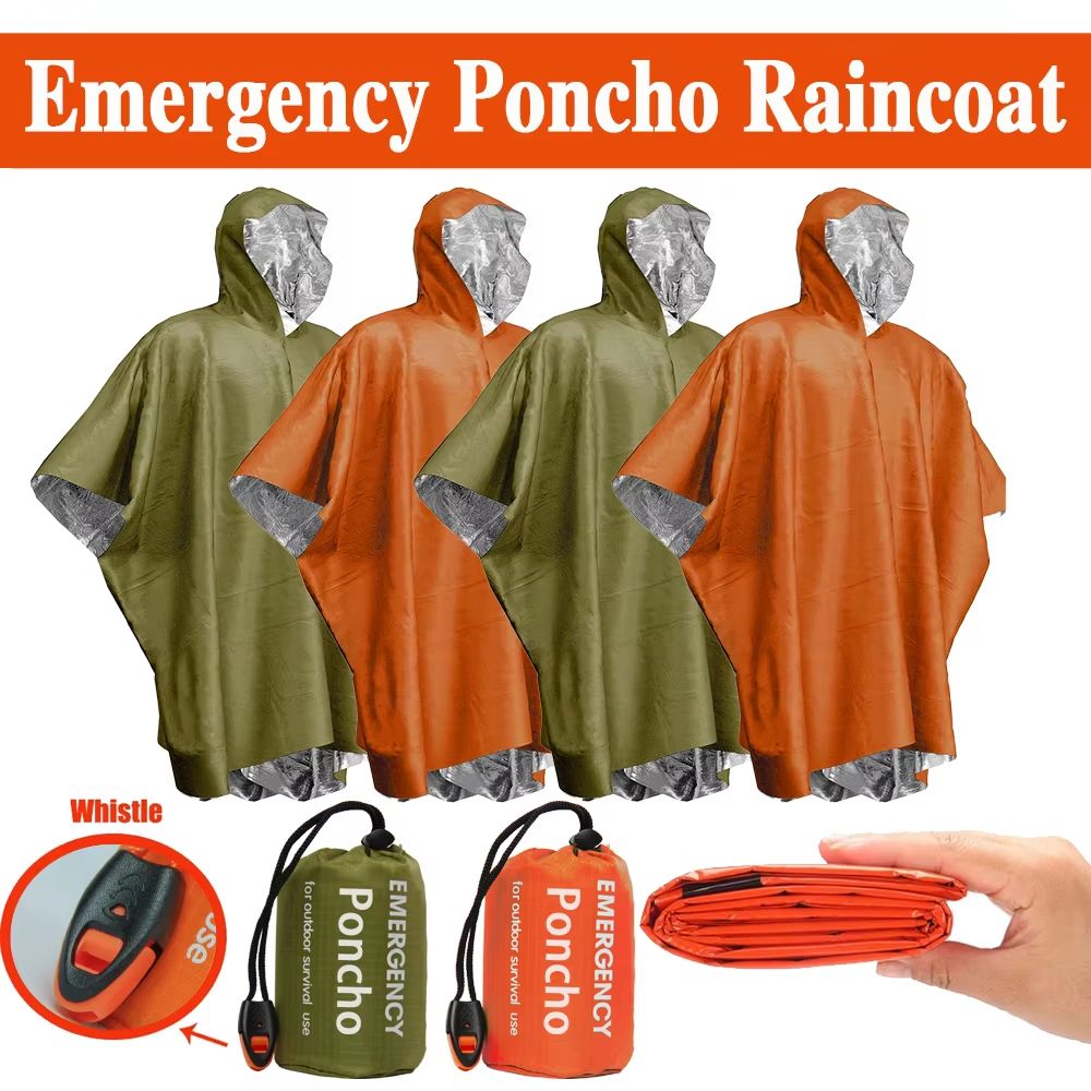 Emergency Mylar Blanket - Emergency Rain Poncho Thermal Blanket Poncho