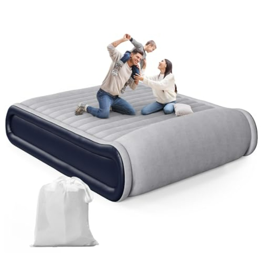 Queen Air Mattress with Built- - Outdoor Inflatable Camping Tent With Air Pump recension och pris