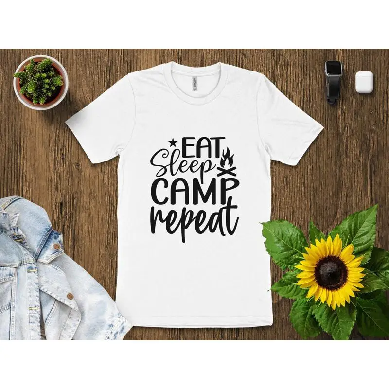 Eat Sleep Camp Repeat T Shirt  - Outdoor Camping Adventures recension och pris